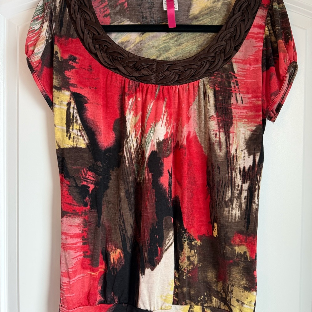 Red and Black Graphic Relaxed Blouse